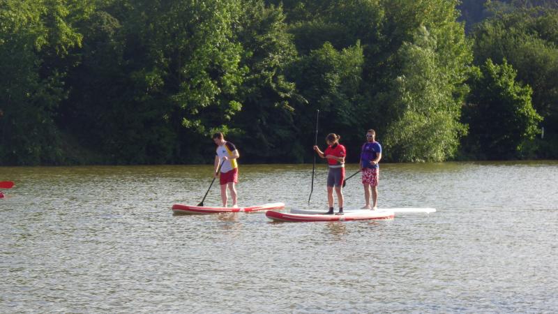 Gruppe SUP-Paddler auf dem Neckar
